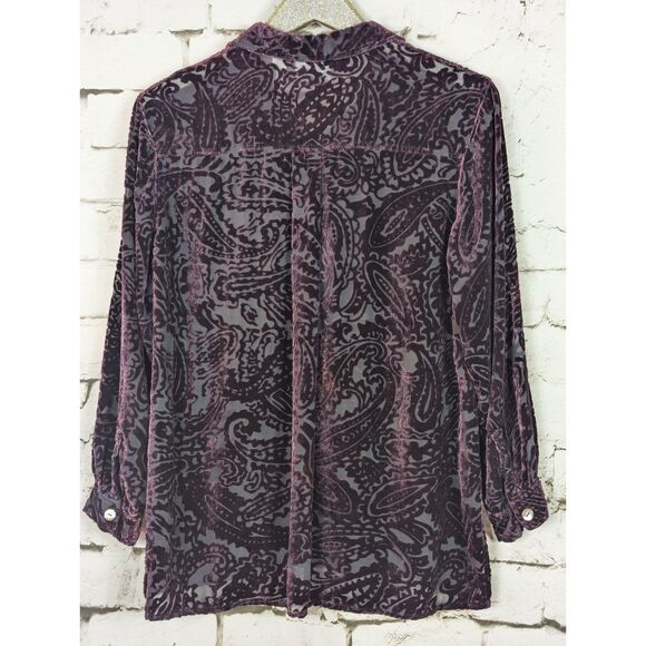 CHICO'S Design Rayon/Silk Burnout Velvet Paisley Shirt Boho Hippie Large/12 - Picture 4 of 8